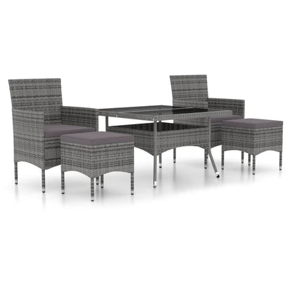 NNEVL 5 Piece Garden Dining Set Poly Rattan and Tempered Glass Grey