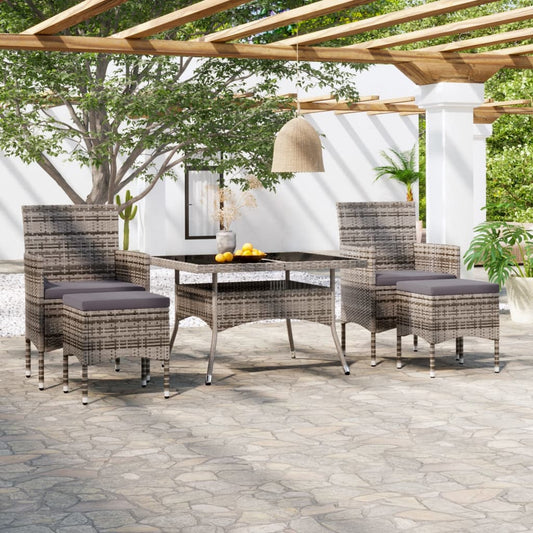 NNEVL 5 Piece Garden Dining Set Poly Rattan and Tempered Glass Grey