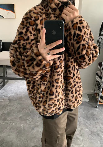 Vintage Leopard Print Hoodie with Embroidered Letters