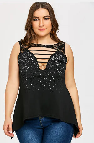 Lace and Rhinestone Embellished Women's Top