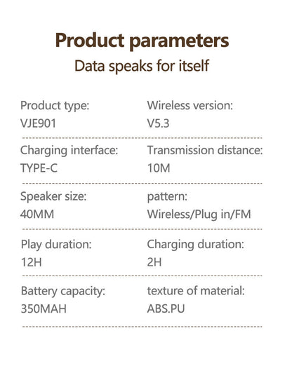 NNEDSZ Black VJE901 Wireless Bluetooth Over-Ear Headphones with Active Noise Cancelling