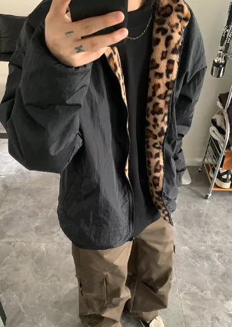 Vintage Leopard Print Hoodie with Embroidered Letters