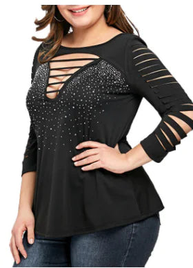 Lace and Rhinestone Embellished Women's Top